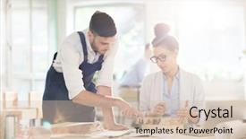  Presentation with logos sample - Colorful PPT theme enhanced with expert about its characteristics backdrop and a soft green colored foreground