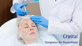  Presentation with beautician - Slides with expert beautician injecting rejuvenation serum background and a  colored foreground