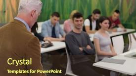  Presentation with professor - Audience pleasing slide deck consisting of expert lecture - group of students study backdrop and a tawny brown colored foreground