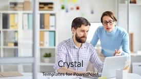  Presentation with confident - Presentation theme with explain - confident office manager pointing background and a light blue colored foreground