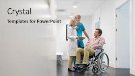  Presentation with digital hospital - Presentation design consisting of explain - mature doctor with digital tablet background and a light gray colored foreground