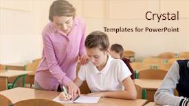  Presentation with pupil - Presentation enhanced with explain - teacher explaining exercise to pupil background and a lemonade colored foreground