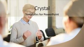  Presentation with employers - Colorful PPT theme enhanced with explain - young female applicant explaining something backdrop and a soft green colored foreground