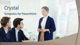  Presentation with managers - Presentation theme having explaining financial data while teaching background and a sky blue colored foreground