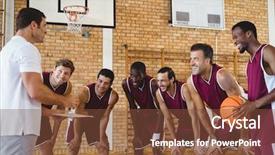  Presentation with basketball players - Audience pleasing PPT theme consisting of explaining game plan to basketball backdrop and a  colored foreground