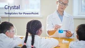  Presentation with chemical reaction - PPT theme having explaining her students chemical reaction background and a sky blue colored foreground