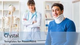  Presentation with asian doctor obese patient - Presentation theme with explaining to patient with neck background and a light blue colored foreground