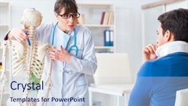  Presentation with asian doctor obese patient - Slide deck with explaining to patient with neck background and a  colored foreground