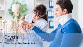  Presentation with asian doctor obese patient - PPT layouts consisting of explaining to patient with neck background and a light blue colored foreground