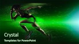  Presentation with starting school - Audience pleasing theme consisting of human performance - woman sprinter leaving starting exploding backdrop and a forest green colored foreground