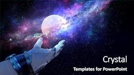  Presentation with stars moon - Colorful PPT theme enhanced with exploding stars - moon planet in spaceman hand backdrop and a black colored foreground