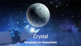  Presentation with stars moon - Presentation theme having exploding stars - moon planet in spaceman hand background and a ocean colored foreground