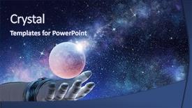  Presentation with stars moon - Presentation theme featuring exploding stars - moon planet in spaceman hand background and a navy blue colored foreground