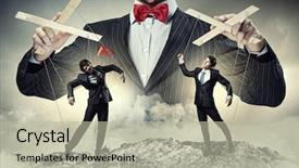  Presentation with leadership - Cool new presentation theme with young businessman puppeteer leadership backdrop and a mint green colored foreground