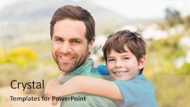  Presentation with hiking - Presentation theme featuring explore family - father and son hiking background and a  colored foreground