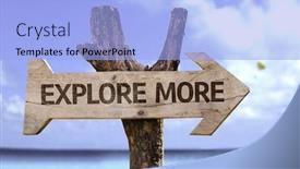  Presentation with beach - Amazing slides having explore-more-wooden-sign backdrop and a light blue colored foreground