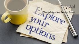  Presentation with cup coffee - Colorful presentation design enhanced with explore your options advice - handwriting backdrop and a  colored foreground