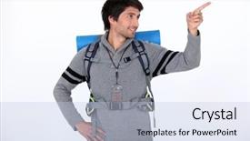  Presentation with explorer - Theme with explorer pointing his finger background and a light blue colored foreground