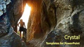  Presentation with wheel robot explorer rescues - Audience pleasing presentation theme consisting of explorer standing in a cave backdrop and a  colored foreground