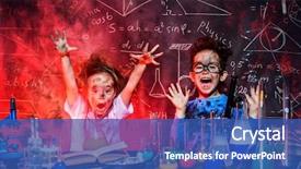  Presentation with children education - Audience pleasing PPT theme consisting of explosion in the laboratory science backdrop and a ocean colored foreground