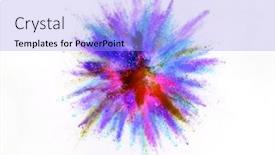  Presentation with explosion - Slide set consisting of colored powder isolated on white background and a light blue colored foreground