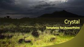  Presentation with grass dark - Theme featuring explosiv growing - dark clouds over volcanic valley background and a tawny brown colored foreground