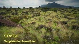  Presentation with igneous rock volcano - Presentation design having explosiv growing - plants among rocks on volcano background and a tawny brown colored foreground