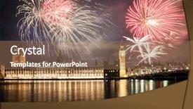  Presentation with fireworks - Theme featuring explosive fireworks display fills background and a coral colored foreground