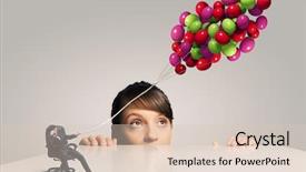  Presentation with what is thing used in looking for far object - Slides having explosive free - businesswoman looking background and a  colored foreground