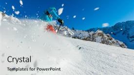  Presentation with winter sports - Audience pleasing presentation theme consisting of explosive free - young man freerider skiing downhill backdrop and a light gray colored foreground