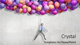  Presentation with bunch - Slide deck with explosive free - young successful businessman flies background and a  colored foreground