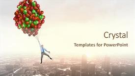  Presentation with bunch - Slide set having explosive free - young successful businessman flies background and a  colored foreground