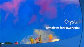  Presentation with holi festival - Slide set with explosive goods - color holi festival hands background and a cobalt blue colored foreground