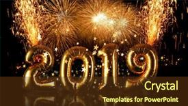  Presentation with new year 2019 - Theme with explosive sign - new year 2019 celebration concept background and a tawny brown colored foreground