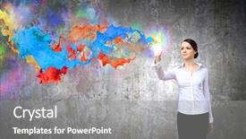  Presentation with colorful - Presentation theme enhanced with explosive sign - young pretty woman in shirt background and a gray colored foreground