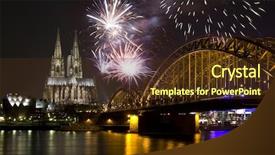  Presentation with cologne - Presentation theme with explosive symbol - fireworks at cologne cathedral cologne background and a tawny brown colored foreground