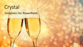  Presentation with fireworks on chinese new year - Presentation consisting of explosive symbol - glasses with champagne against fireworks background and a blonde colored foreground