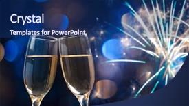  Presentation with fireworks on chinese new year - PPT theme with explosive symbol - glasses with champagne against fireworks background and a navy blue colored foreground