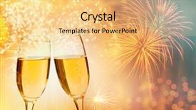  Presentation with new year - Amazing theme having explosive symbol - glasses with champagne against fireworks backdrop and a yellow colored foreground