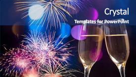  Presentation with fireworks on chinese new year - Slides having explosive symbol - glasses with champagne against fireworks background and a ocean colored foreground