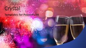  Presentation with new year - Audience pleasing presentation consisting of explosive symbol - glasses with champagne against fireworks backdrop and a coral colored foreground