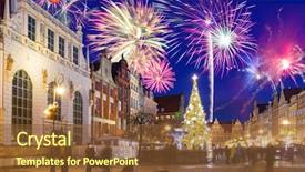  Presentation with new year - PPT theme having explosive symbol - new year fireworks display background and a tawny brown colored foreground