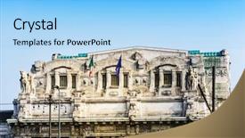  Presentation with monetary policy implemented by central banks - PPT layouts featuring expo - antique building milan central railway background and a light blue colored foreground