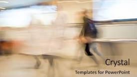  Presentation with elderly people walking difficulties - Audience pleasing slide set consisting of expo - blur motion people walking backdrop and a coral colored foreground