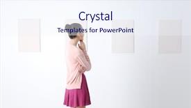  Presentation with art gallery - Audience pleasing presentation theme consisting of expo - young woman at art gallery backdrop and a sky blue colored foreground