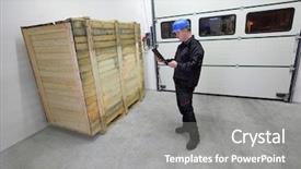  Presentation with industrial textile industry yarn spools - Slide deck having export business - cargo - delivery industrial worker background and a gray colored foreground