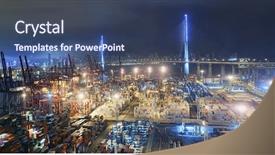  Presentation with container port - Theme enhanced with export china - container port in hong kong background and a ocean colored foreground