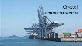  Presentation with container terminal - PPT theme featuring export china - container terminal at dusk background and a light blue colored foreground