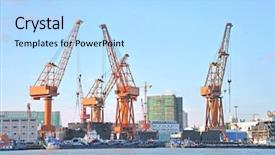  Presentation with docks - Slide set consisting of export china - docks at shanghai harbor background and a light blue colored foreground