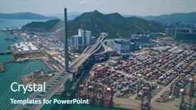  Presentation with container terminals - Theme with export china - top view of kwai tsing background and a ocean colored foreground
